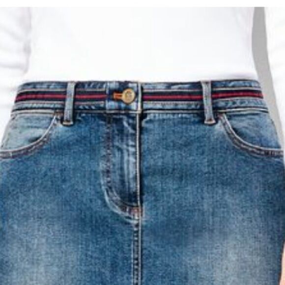 Talbots 4 petite midi jean skirt red built in belt - Picture 5 of 6